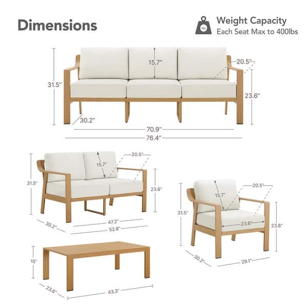 dimension image slide 8 of 15, Spruce & Spring Outdoor Patio Furniture Set Aluminum Sofa Accent Chair