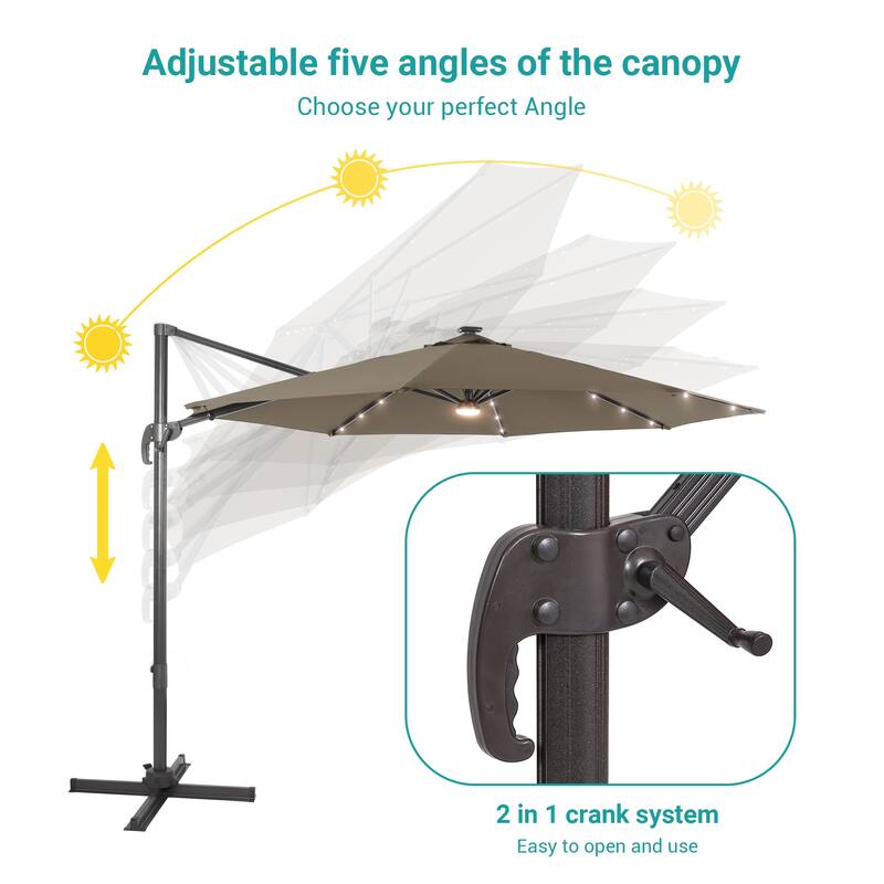 BONOSUKI 11FT LED Cantilever Patio Umbrella Angle Adjustment