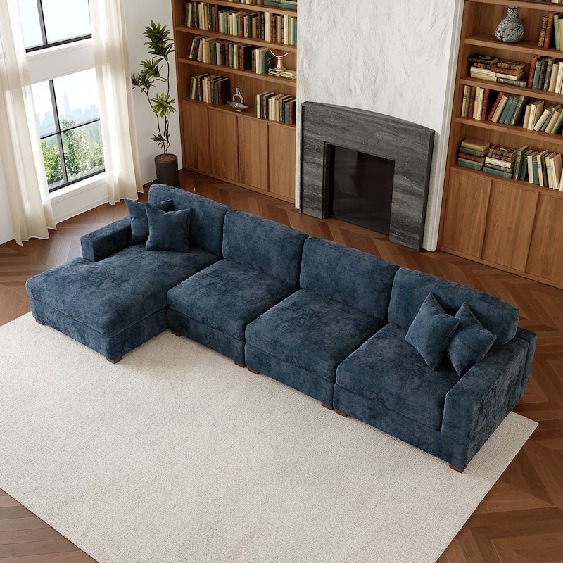 Modern Oversized Chenille Modular Sectional Sofa With Chaise
