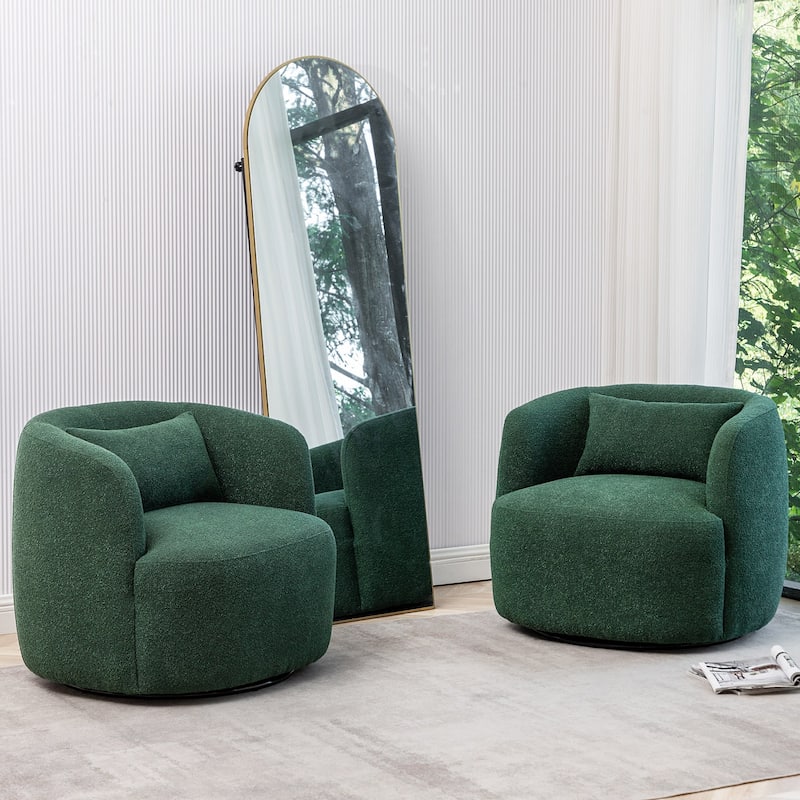 KINWELL 34" Wide Boucle Fabric Upholstered Swivel Armchair (Set of 2)