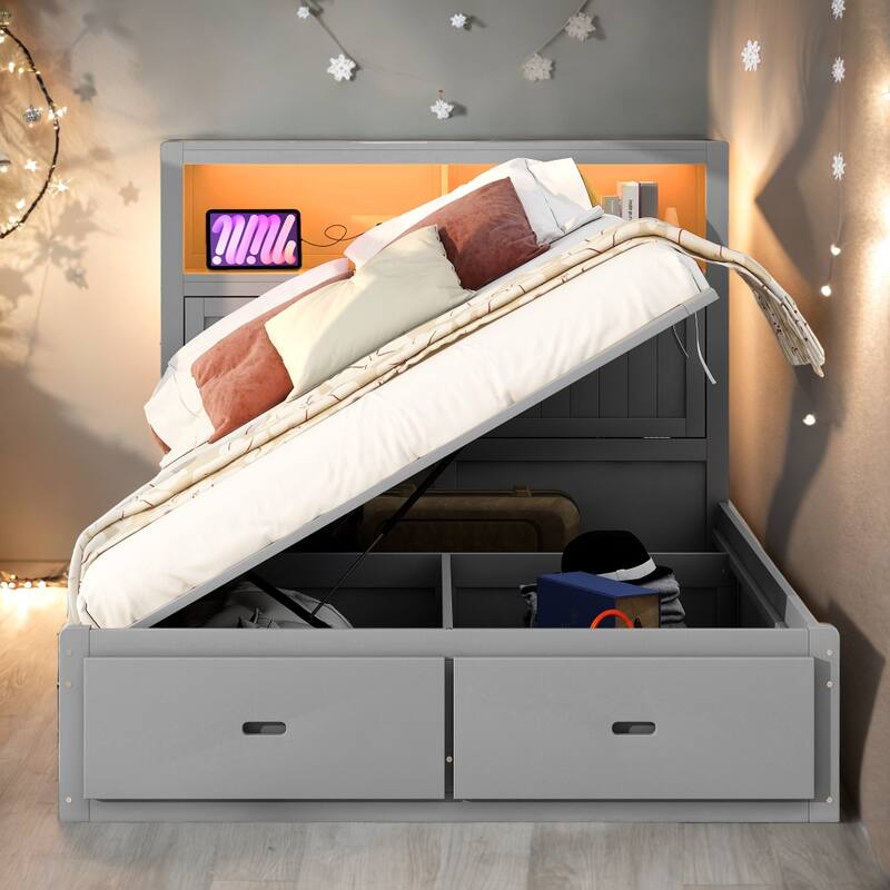 Elegant Design Full Size Platform Bed Upholstered Bed - Grey