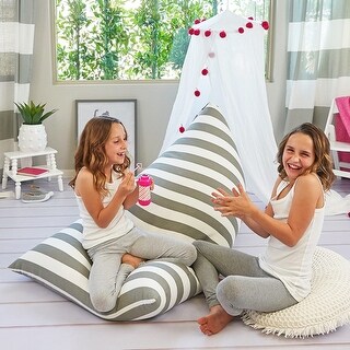 Tadpoles Bean Bag Chair Cover, Toy Organizer - Grey Stripes