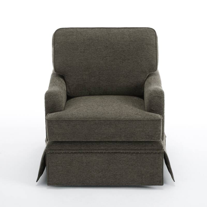Chenille Swivel Accent Chair with Nailhead Trim Skirt
