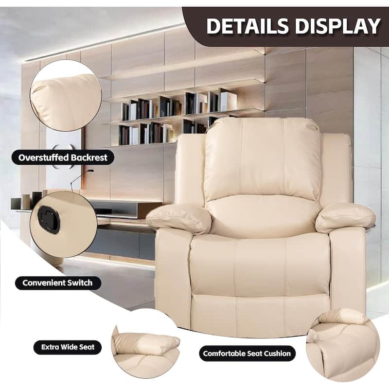 Faux Leather Manual Recliners, Extending Footrest & Overstuffed