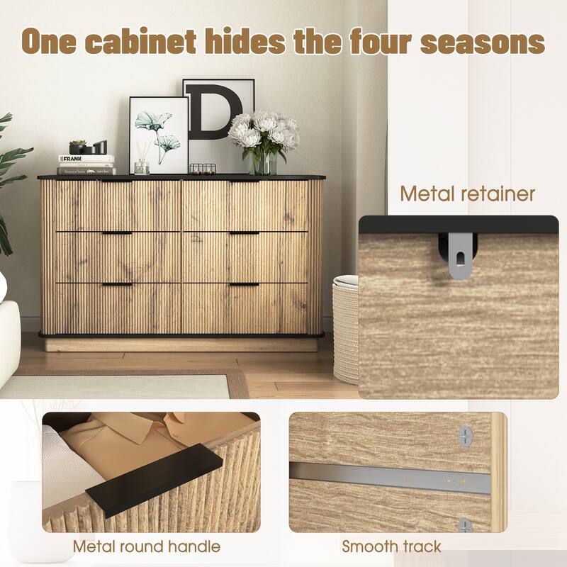 Modern Multi-Functional Six-Drawer MDF Cabinet, Rounded Corners And Multifunctional Design, 47.2*15.7*29.6 Inches