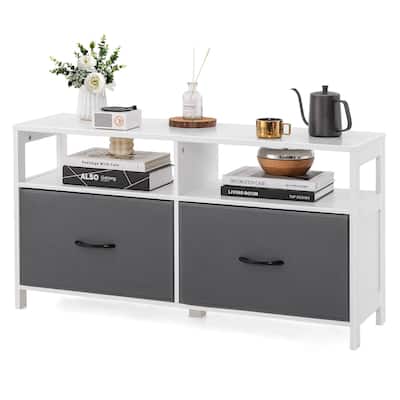 Gymax Fabric Dresser for Bedroom Chest of Drawers w/ 2 Drawers & 2