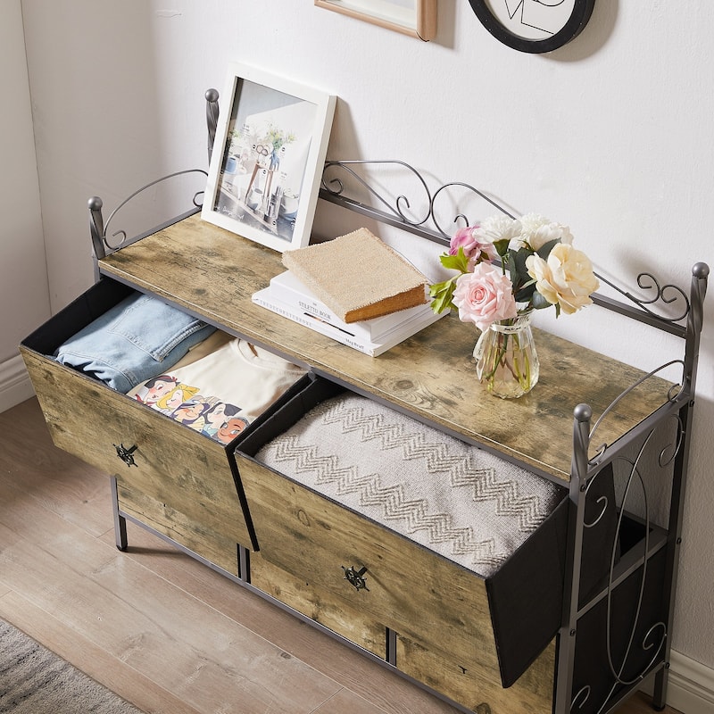 Wide Dresser / TV Stand With Space-saving 5 Drawers Dresser By Bedroom,Brown Grey