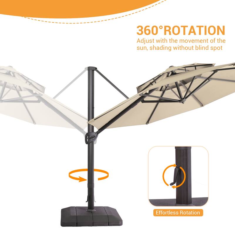 LIVOOSUN 11Ft Double Top Patio Hanging Octagon Cantilever Umbrella with 360-degree Rotating Canopy, Red