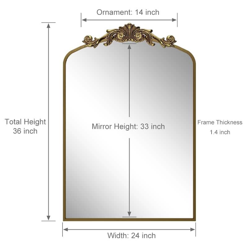 KIOTEE Arched Wall Mirror and Metal Frame Baroque Style Bathroom Vanity Mirror