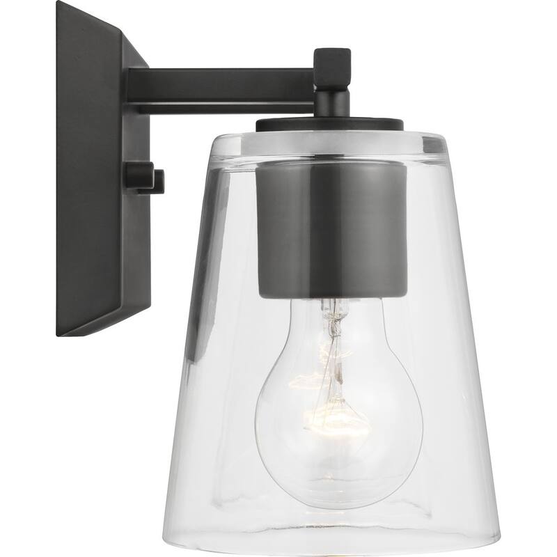 Vertex Collection Two-Light Matte Black Clear Glass Contemporary Bath Light - 12.87 in x 6.25 in x 7.5 in