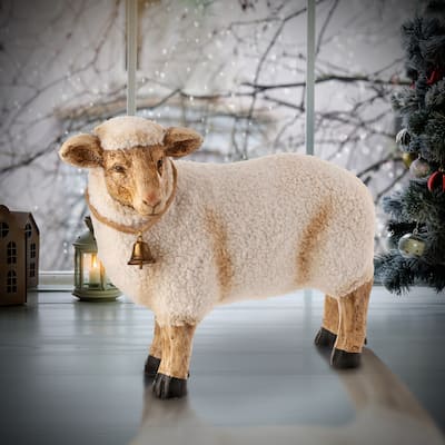 20" Mgo With 'Faux Wool' Metal Bell Standing Sheep
