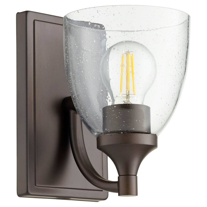 Quorum International Enclave 8" Tall Bathroom Sconce - Oiled Bronze / Clear Seeded