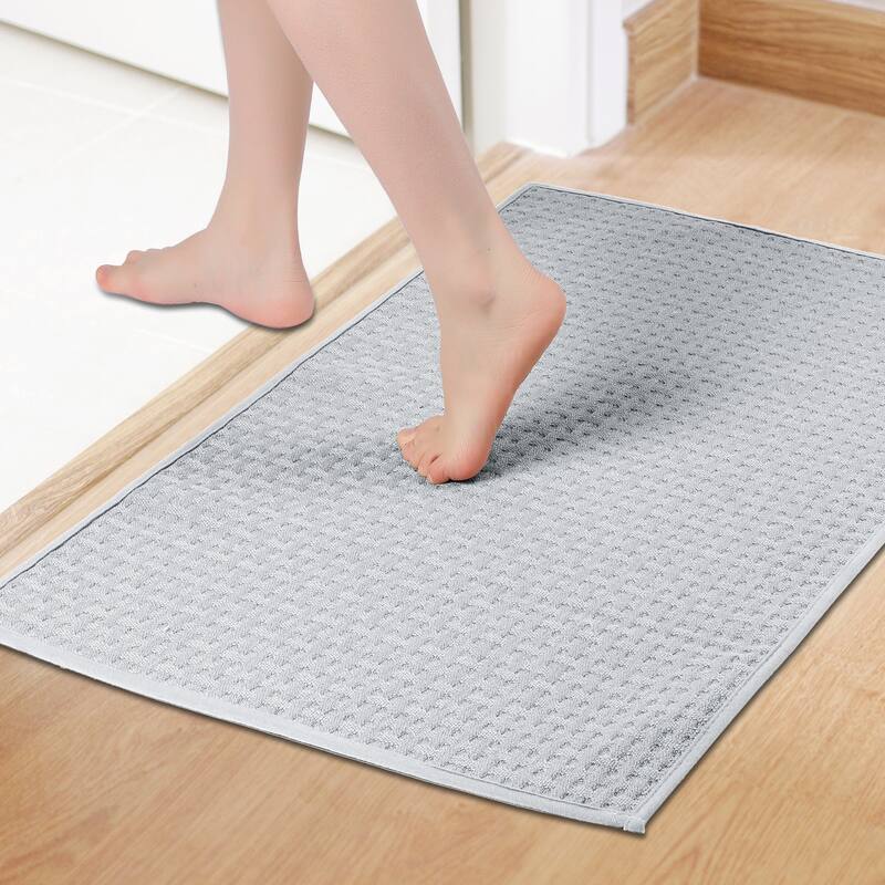 Weaving Pattern Bathroom Rugs Non Slip, Soft Absorbent Thick Bath Mat, Quick Dry Shower Mats - Light Grey - 20" x 32"