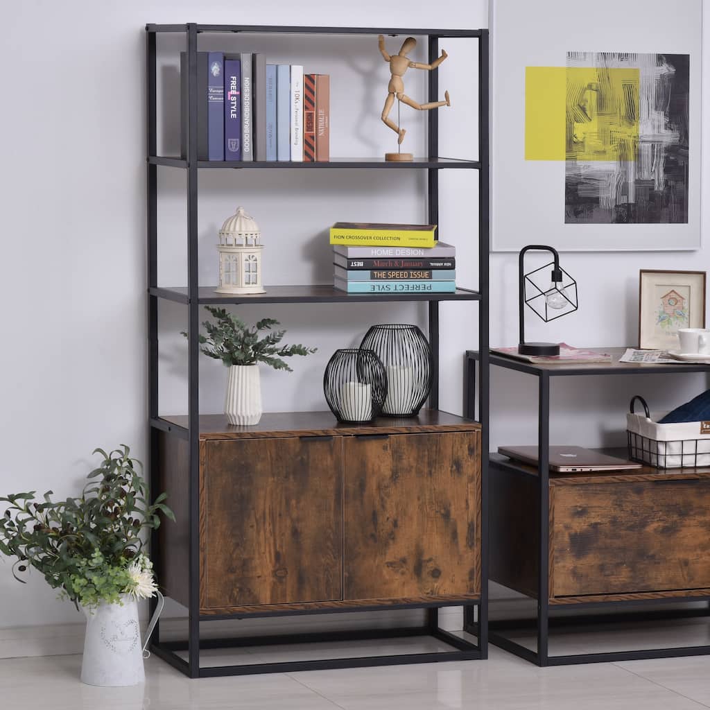 HOMCOM Storage Cabinet Bookcase with 3 Open Shelves, Tall Organizer Multifunctional Rack for Living Room or Bedroom