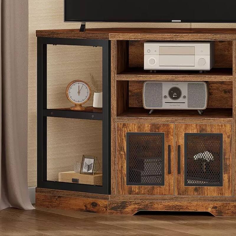 Corner TV Stand with Power Outlets & LED Lights TV Console Brown - 47 inches in width