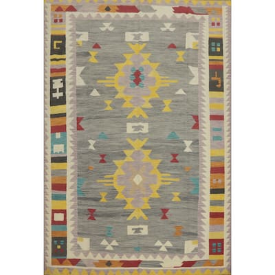 Hand Woven Southwestern Wool Grey Geometric Area Rug - 9' 6'' X 8' 0''