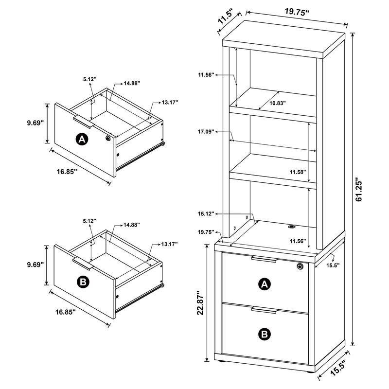 Geary 3-shelf Bookcase USB and Lockable Drawer
