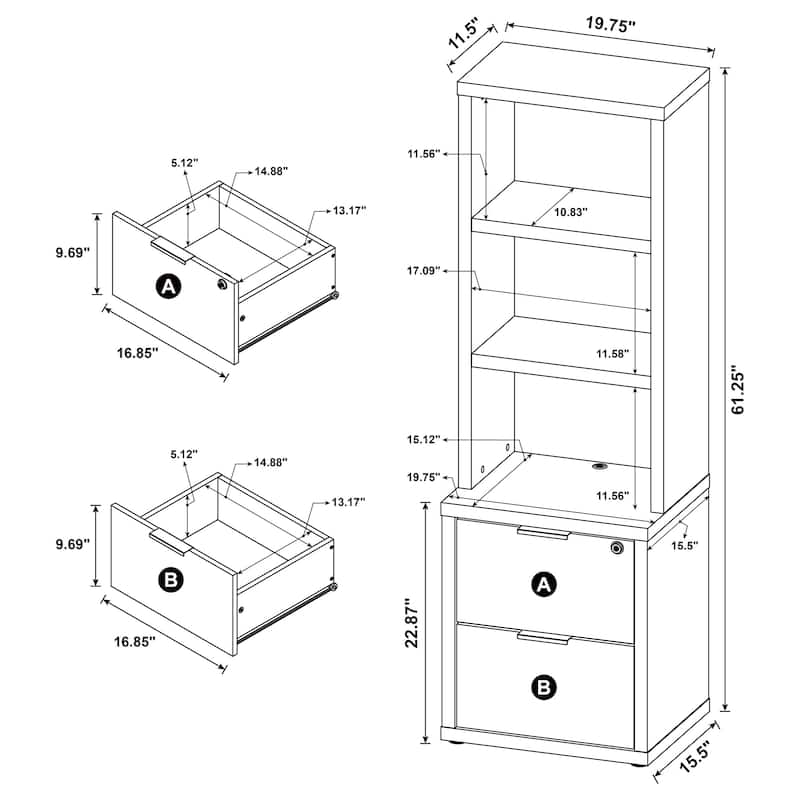 Westpark 3-Piece Wall Unit Bookcase Set With Usb