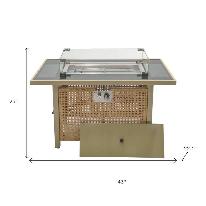60000 BTU 43" Natural And Black Steel And Wicker Propane Fire Pit Table With Cover