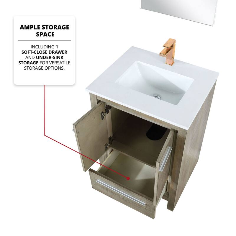 Lafarre Bath Vanity with Cultured Marble Top, Sink, Mirror and Rose Gold Faucet