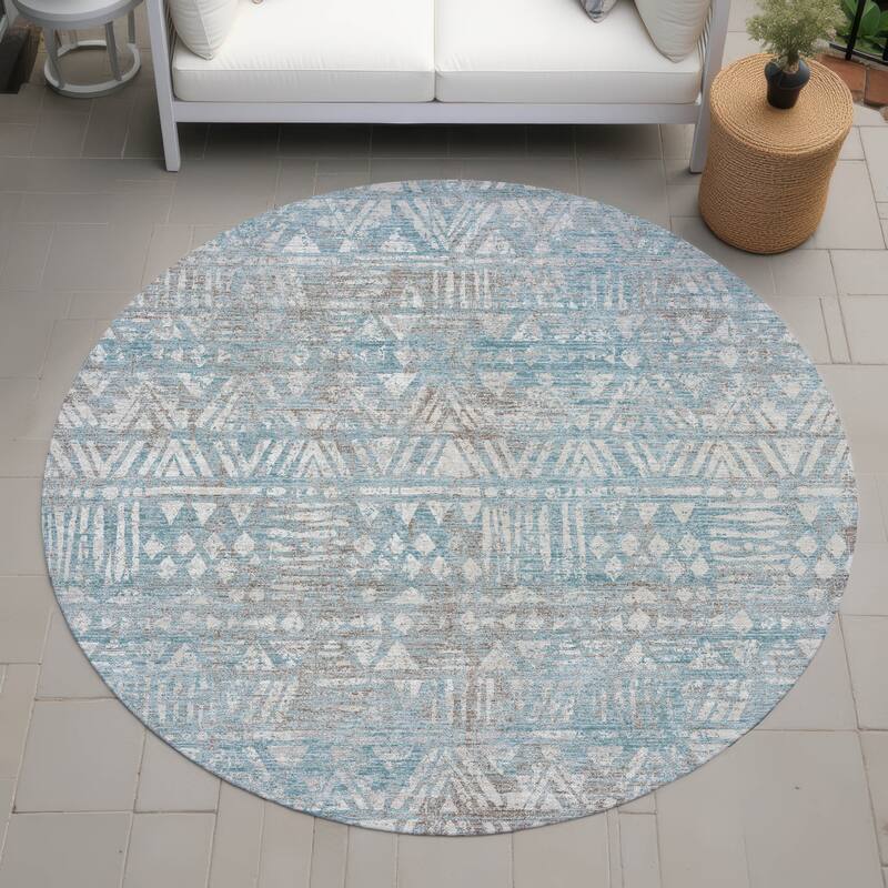 Machine Washable Indoor/ Outdoor Global Jara Chantille Rug - Teal - 8' x 8'