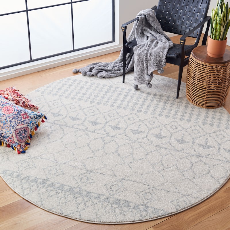 SAFAVIEH Tulum Ethelyn Rustic Moroccan Boho Tribal Rug - 3' Round - Ivory/Light Grey - Runner/Round
