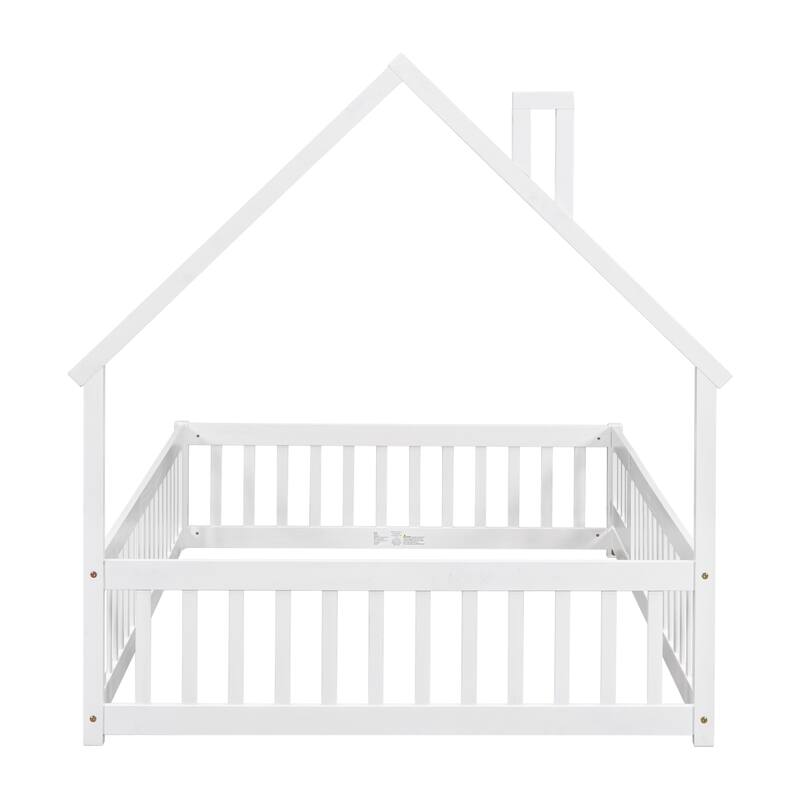 Full House-Shaped Headboard Floor Bed with Fence