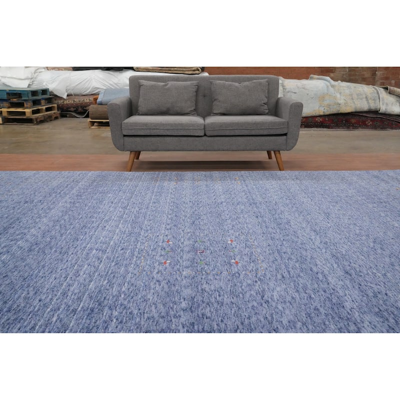 Hand Knotted Oriental 100% Wool Carpet Tribal Animal Pictorial Navy Blue & Blues Gabbeh Area Rug - 12' 0'' X 12' 3''