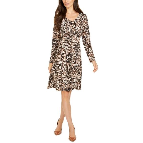 Ny Collection Women's Printed Empire Waist Dress Brown Size Petite X-Large  - Bed Bath & Beyond - 40577679