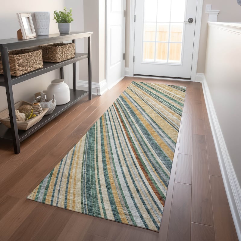 Machine Washable Indoor/ Outdoor Stripe Wave Chantille Rug