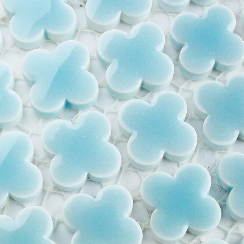 Merola Tile Fioretti Glossy Powder Blue 12" x 12" Porcelain Mosaic Floor and Wall Tile