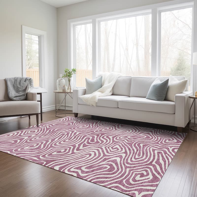 Machine Washable Indoor/ Outdoor Abstract Modern Chantille Rug