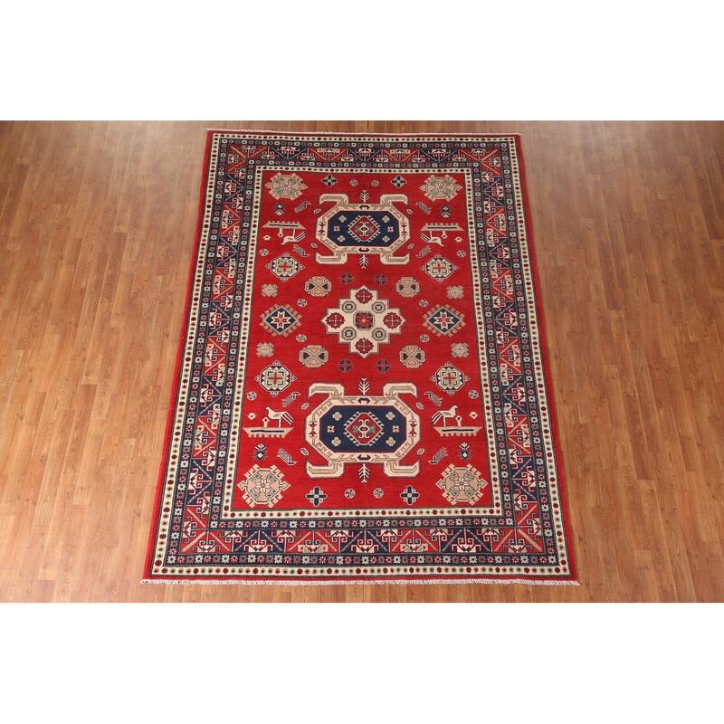 Red Kazak Area Rug Hand-Knotted Wool Carpet - 6'8" x 9'3"