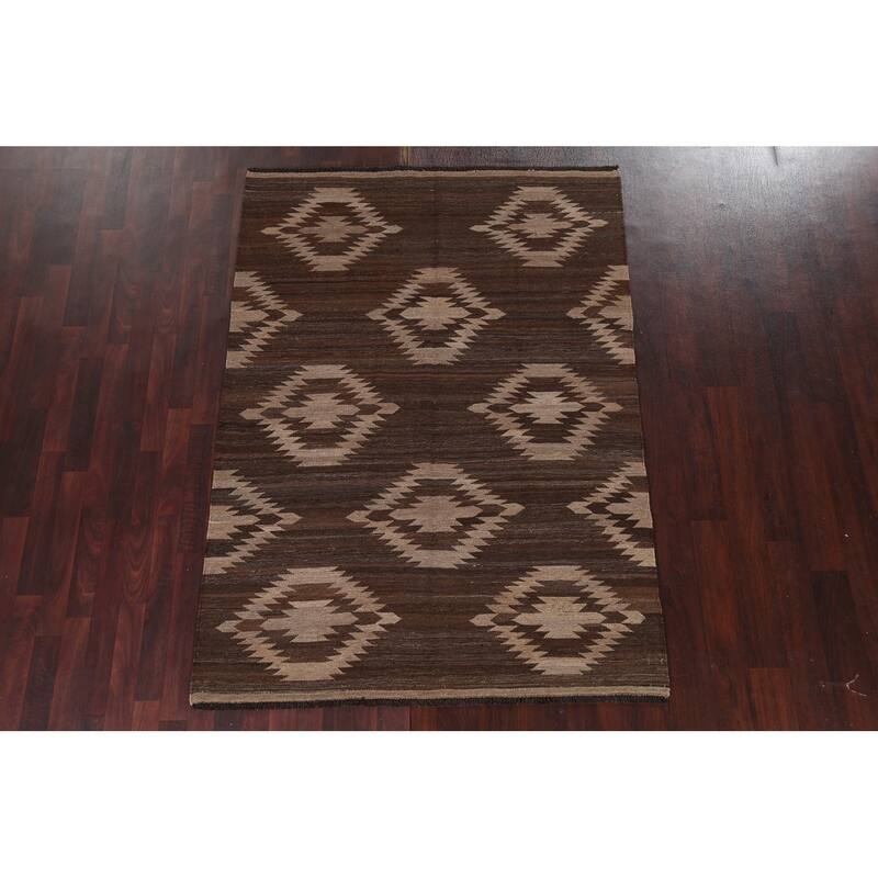 Natural Dye Geometric Tribal Oriental Kilim Area Rug Wool Hand-woven - 4'11" x 6'9"