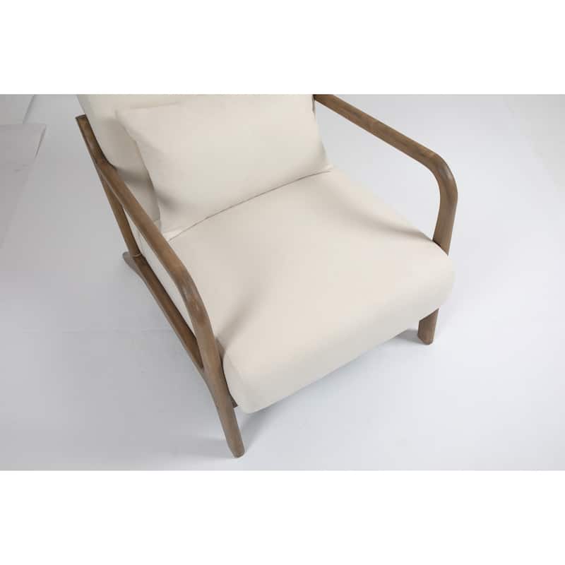 White+Oak Velvet Modern Upholstered Accent Chair with Natural Wooden Frame for Living Room