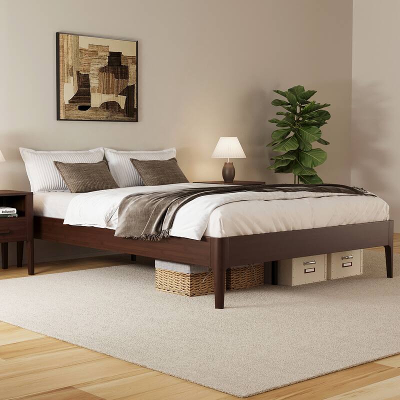15" High King Bamboo Platform Bed, Wood Slat Metal Support, Modern Minimalist, No Box Spring, Easy Assembly, Chocolate - Chocolate