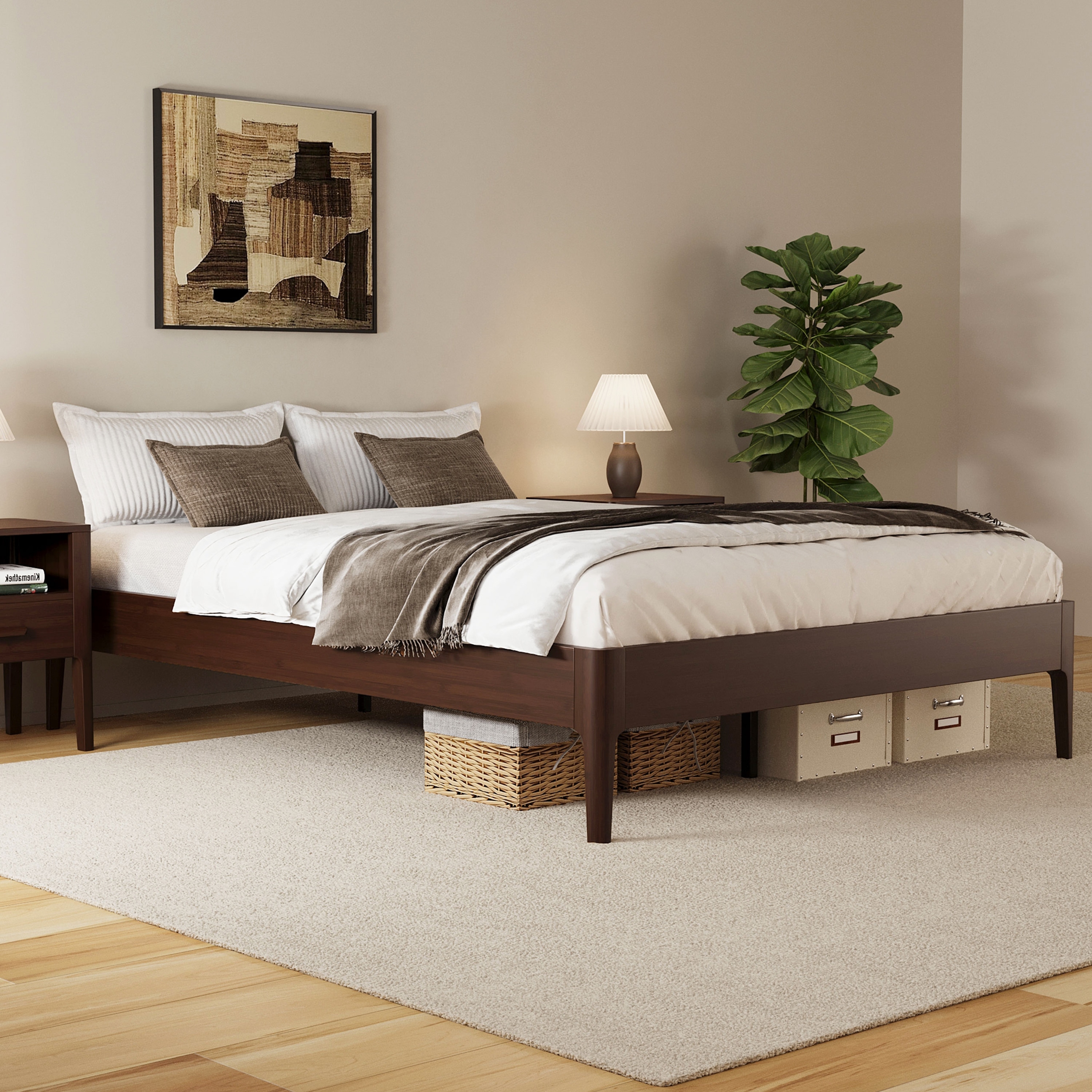Solid Dry Bamboo Wood Platform Bed Frame with Wood Slat Metal Support, No Box Spring Needed, Easy Assembly