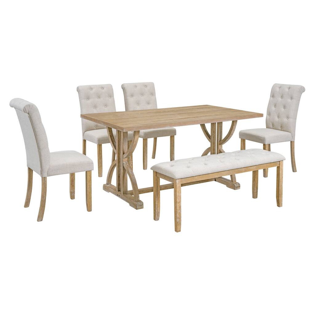 6-Piece Retro Rectangular Dining Table Set