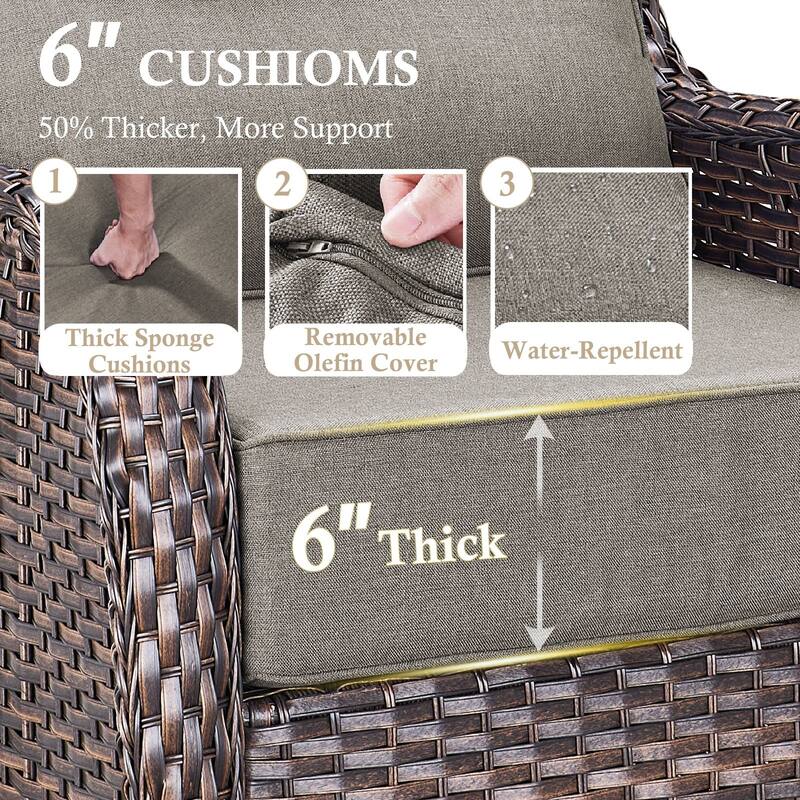 Arcadia 5-Piece Wicker Patio Set with 4 Swivel Glider Chairs and All-Iron Fire Pit