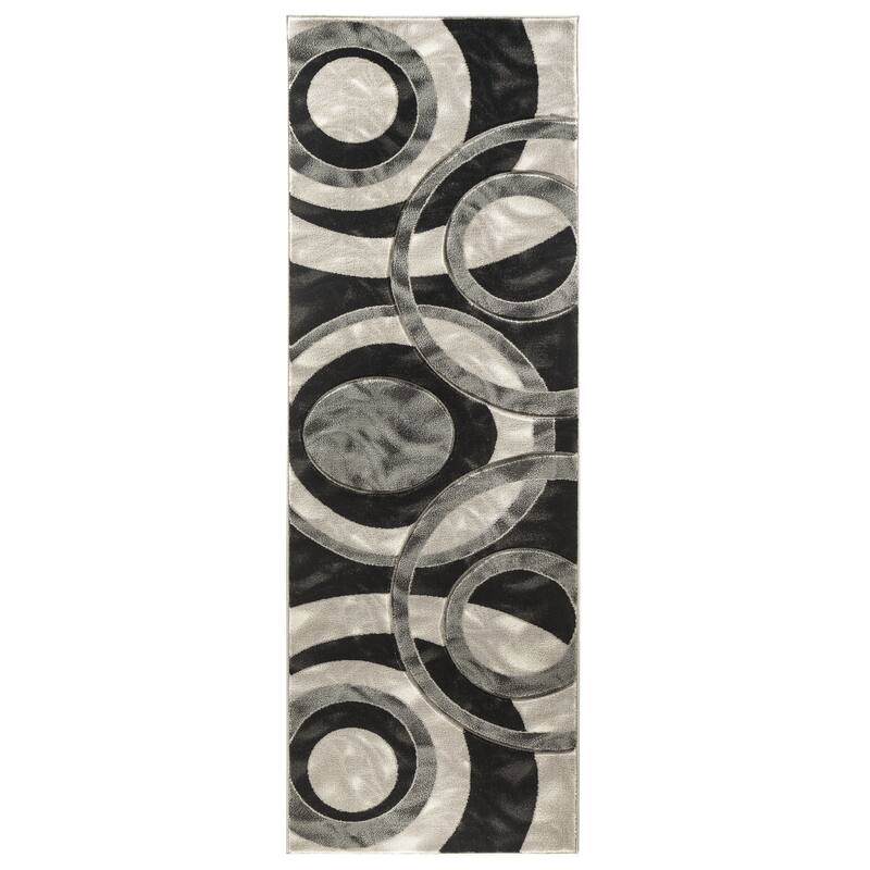 Orelsi Collection Abstract Area Rug - 2'8" x 8'1" Runner - Grey/Black