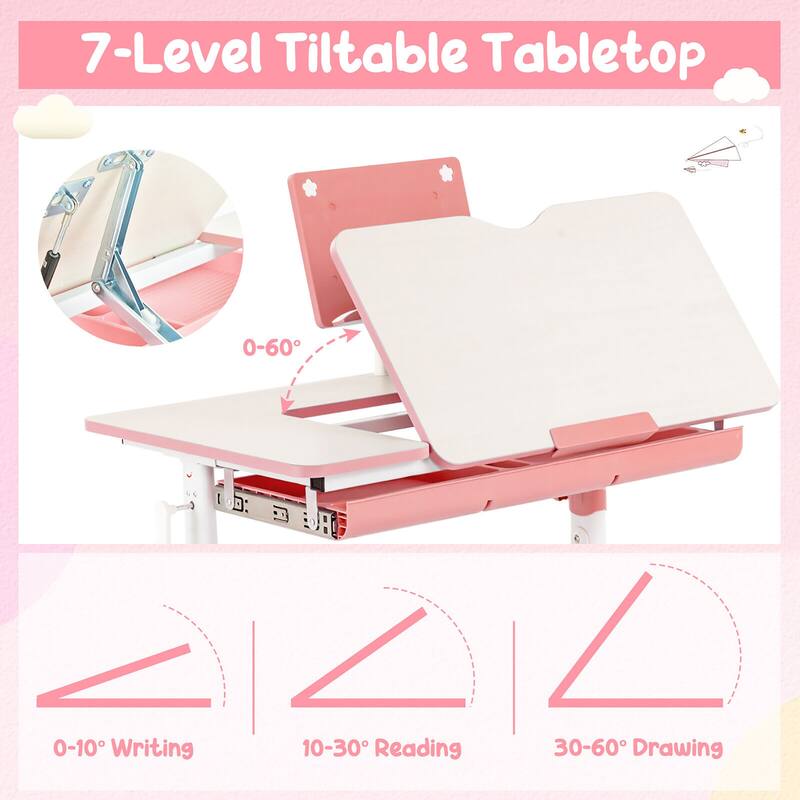 Gymax Kid's Study Desk & Chair Set Height Adjustable with Tilt Desktop