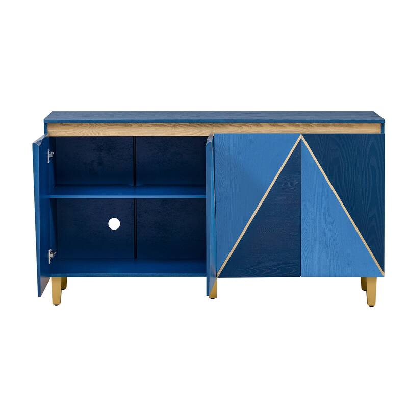 Roomfitters Retro 4-Door Buffet Cabinet with Dimensional Effect Doors, Adjustable Shelves for Dining Kitchen or Living Room