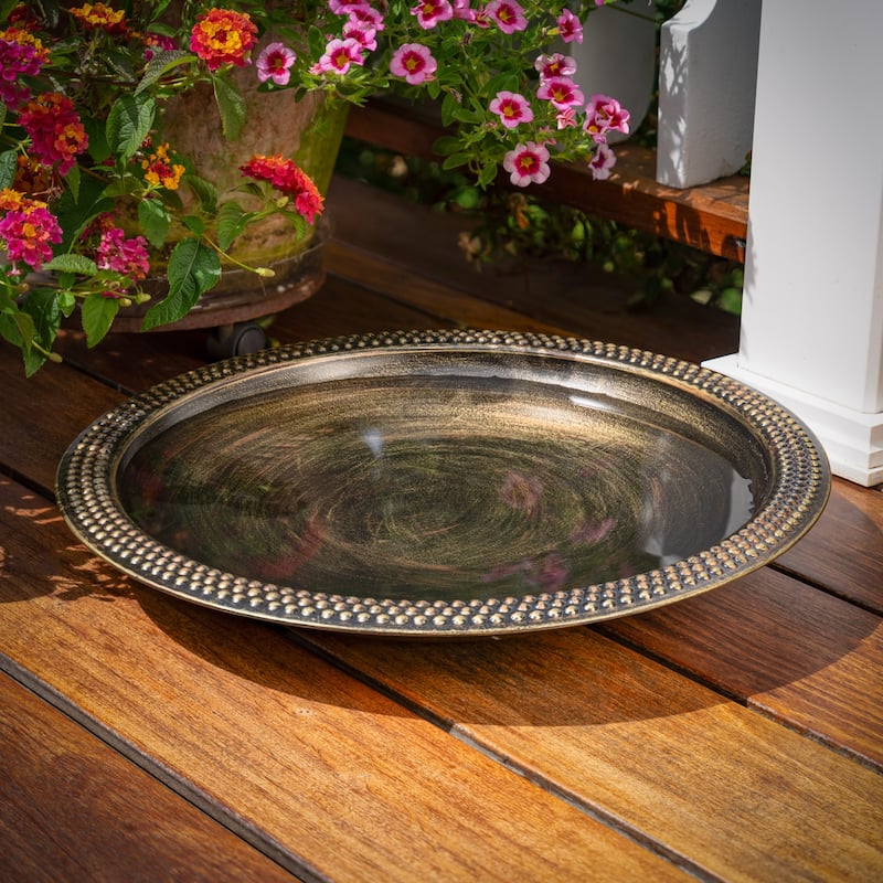 18" Beaded Copper Birdbath Basin in Aged Brass Finish