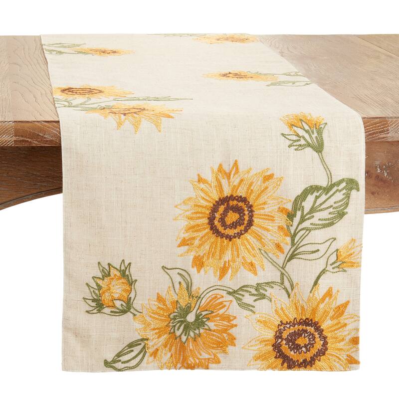 Embroidered Sunflower Design Table Runner - 16"x70"