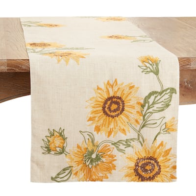 Embroidered Sunflower Design Table Runner - 16"x70"