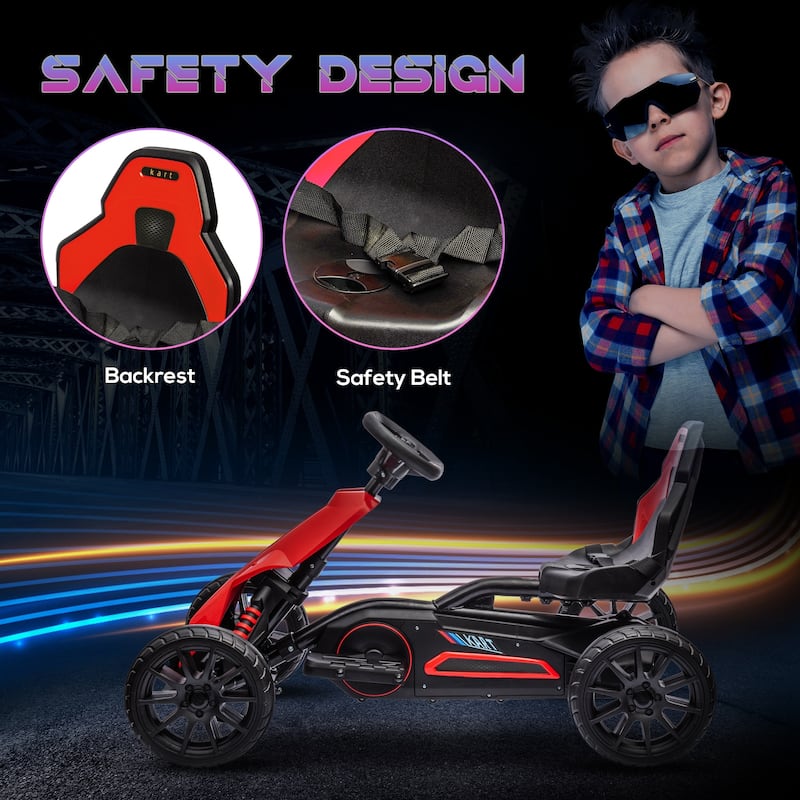 Go Kart for Kids with Seat Belt and Backrest, Realistic Ride on Motor Vehicle Toy, Battery Powered Drifting Vehicle