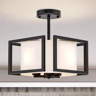 Modern ceiling light black drum light metal+farbic hallway light