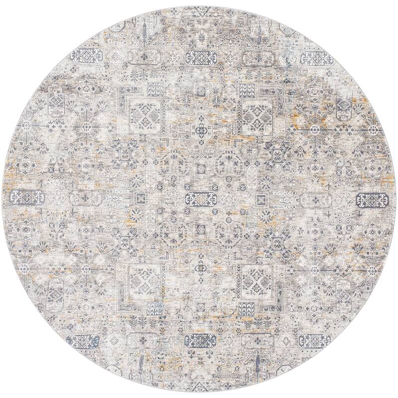 Livabliss Traditional Cardiff Medallion Area Rug - 6'7" x 6'7" Round - Camel