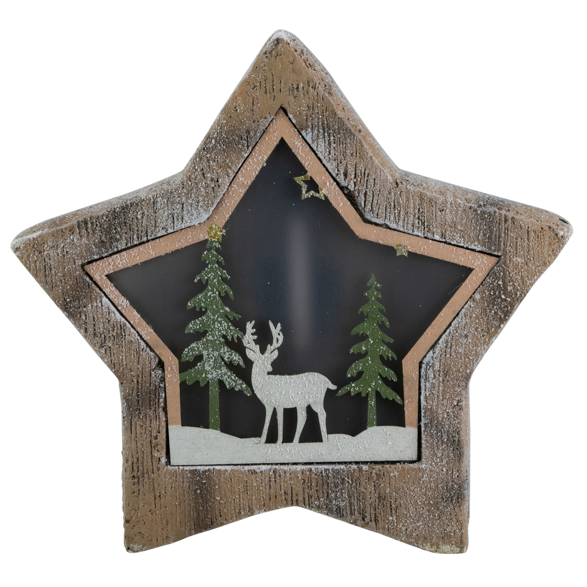 13.25" LED Star with Reindeer in the Woods Scene Christmas Decoration