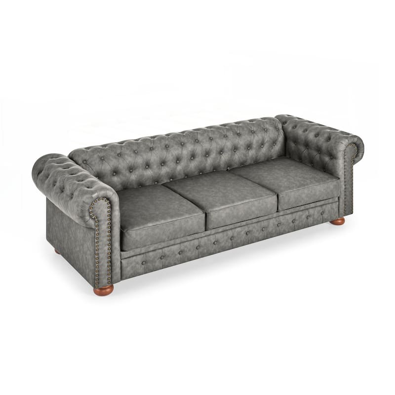 Chesterfield Sofa Tufted Upholstered PU 3-Seater Sofa